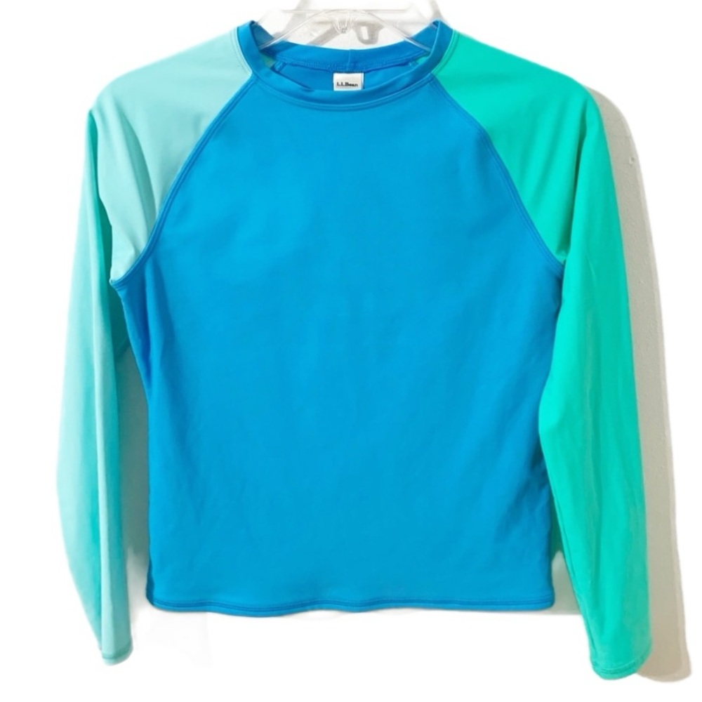 L. L. Bean Tri-Colored Long Sleeve Crewneck Ragland Style Rash Guard UPF 50+
